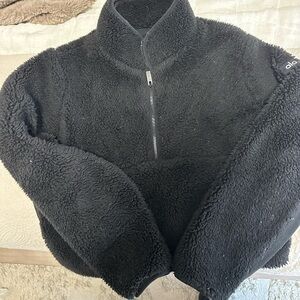 ALO Yoga Black Cropped Teddy Quarter Zip